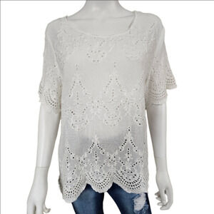 Mur Mur Short Sleeve Eyelet Lace Scalloped Hem Top Size L